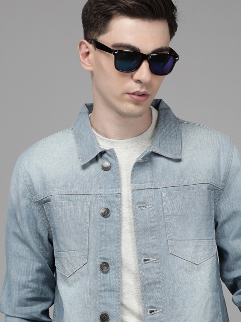 

Voi Jeans Men Blue Pure Cotton Solid Lightweight Denim Jacket