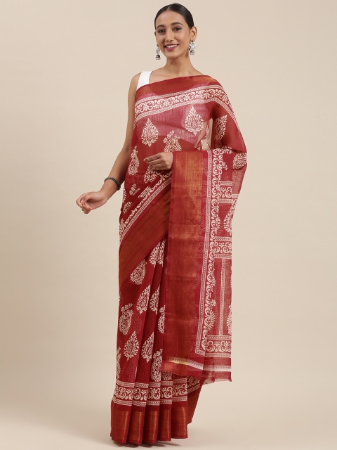 

Pothys Maroon & Beige Printed Ethnic Motifs Saree