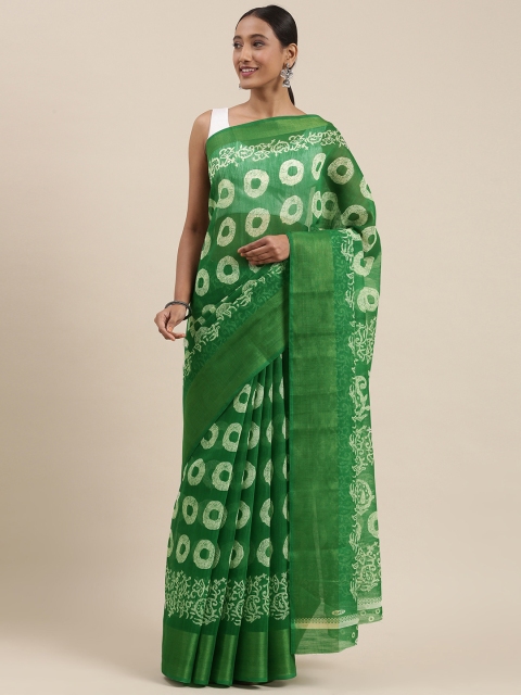 

Pothys Green & White Geometric Printed Saree