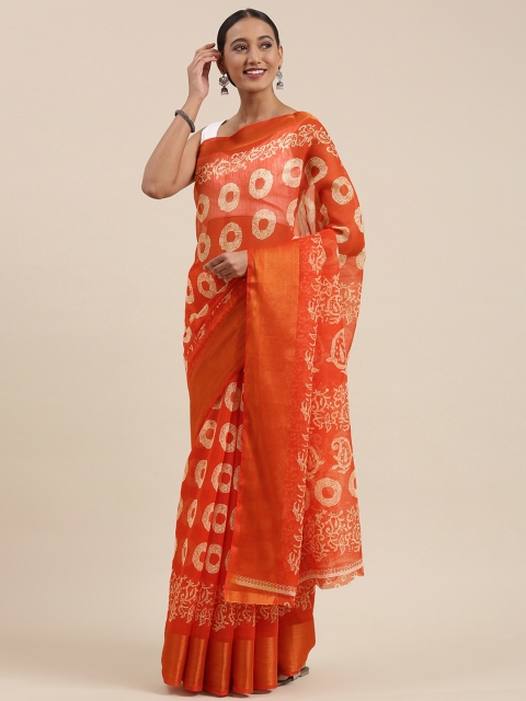 

Pothys Orange & White Geometric Printed Saree