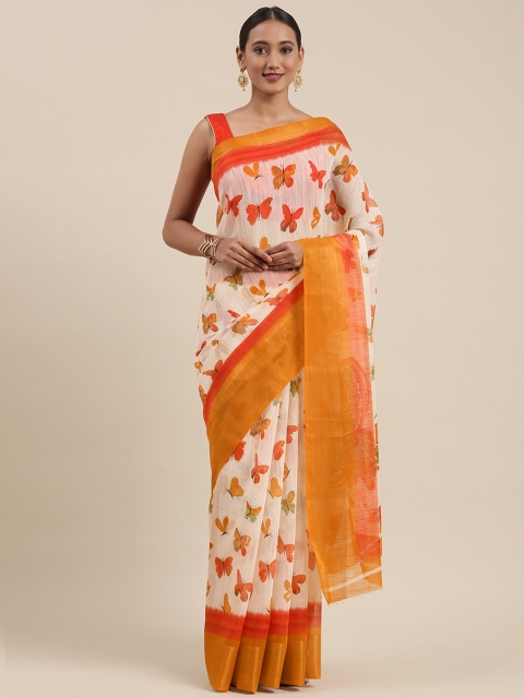 

Pothys Off White & Orange Ethnic Motifs Printed Saree