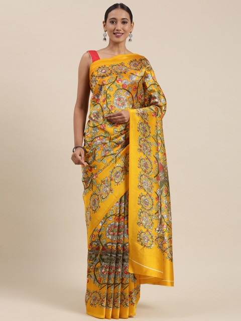 

Pothys Yellow & Green Ethnic Motifs Printed Saree