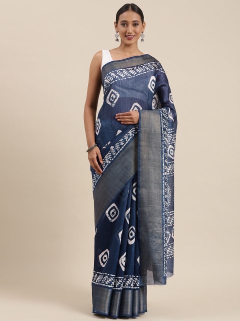 

Pothys Navy Blue & White Geometric Printed Saree