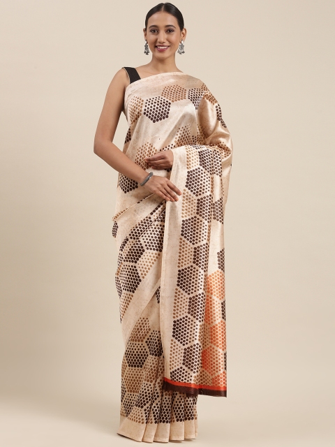 

Pothys Brown & Beige Geometric Printed Saree