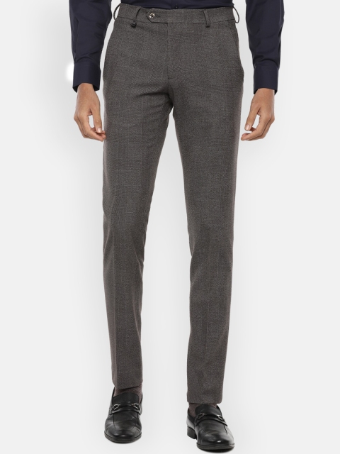 

Van Heusen Men Grey Textured Checked Slim Fit Trousers