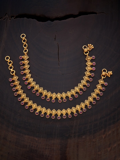 

Kushal's Fashion Jewellery Set of 2 Gold-Plated Ruby Traditional Anklets