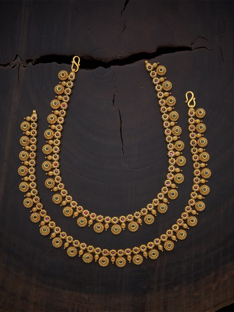 

Kushal's Fashion Jewellery Gold-Plated Beaded Traditional Anklets