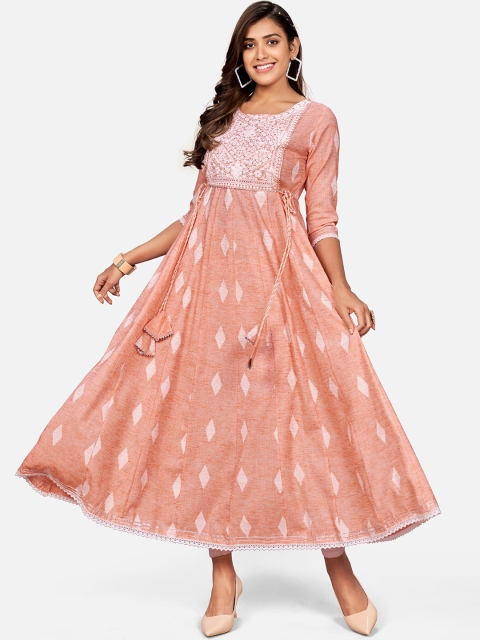 

Vbuyz Women Orange Ethnic Motifs Embellished Thread Work Anarkali Kurta