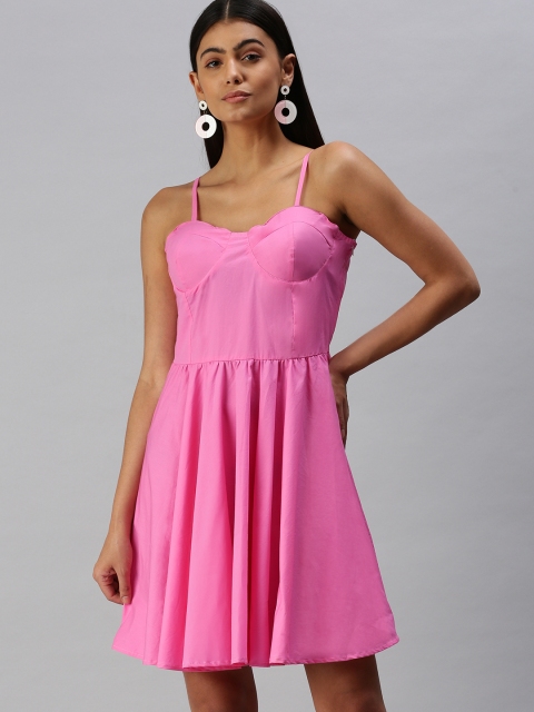 

STALK Pink Pure Cotton Fit & Flare Dress
