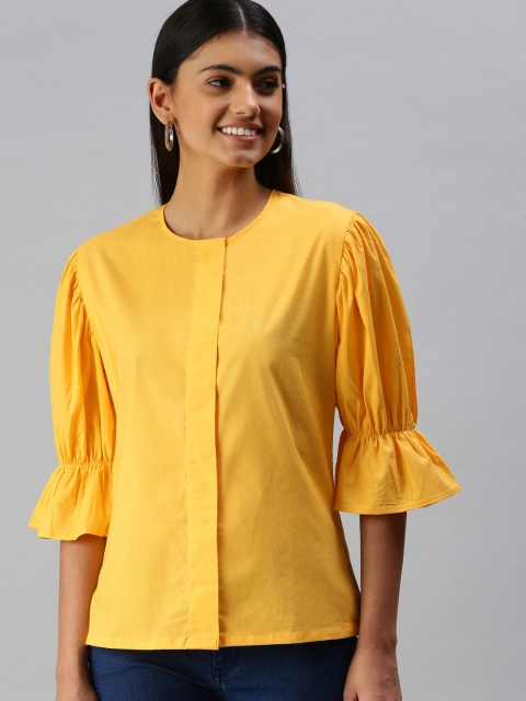 

STALK Mustard Yellow Solid Bell Sleeves Top