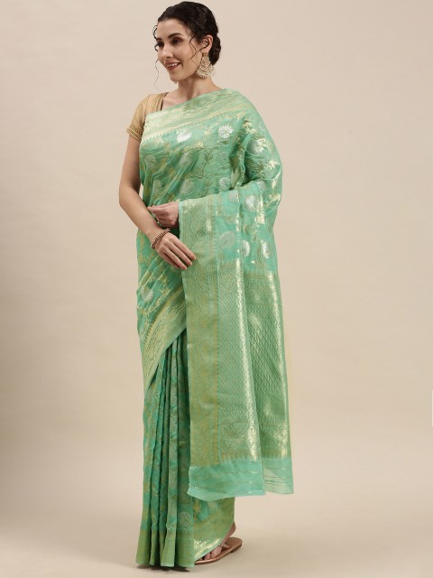 

SANGAM PRINTS Sea Green & Golden Woven Design Saree