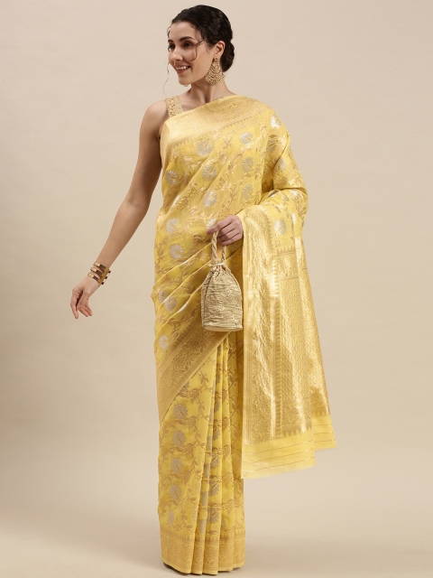 

SANGAM PRINTS Yellow & Golden Woven Design Saree