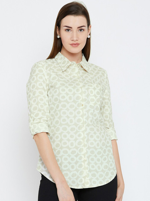 

Ruhaans Women Cream-Coloured Classic Printed Casual Shirt