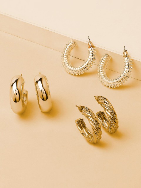

OOMPH Set Of 3 Gold-Toned Circular Half Hoop Earrings