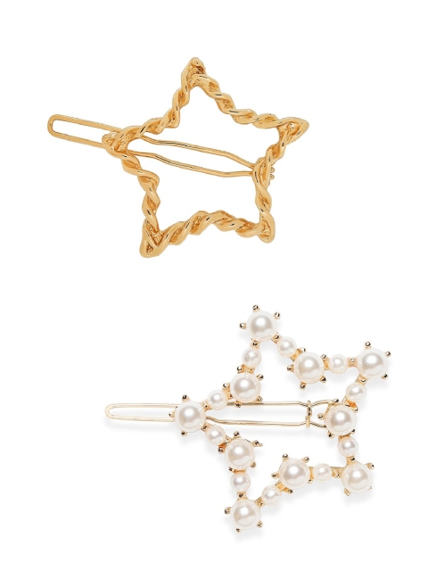 

OOMPH Women Gold-Toned & White Set of 2 Embellished Bobby Pins