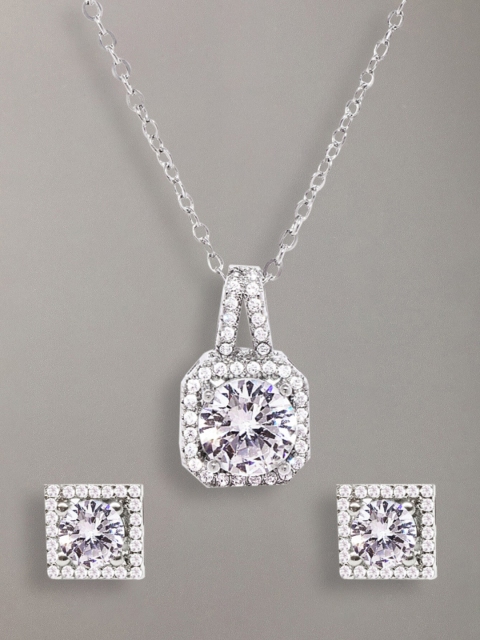 

OOMPH Silver-Toned White CZ-Studded Jewellery Set