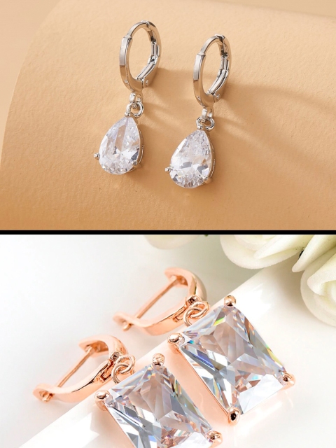 

OOMPH Set Of 2 Gold-Toned & White Geometric Drop Earrings