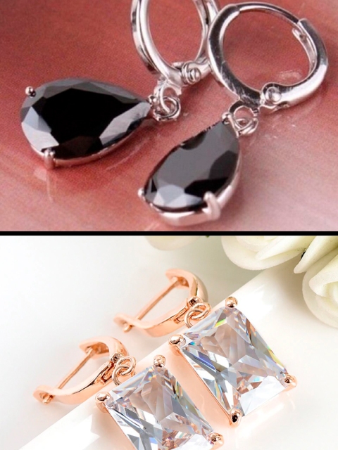 

OOMPH Set Of 2 Black & White Geometric Drop Earrings