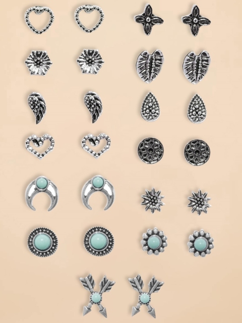 

OOMPH Set Of 13 Silver-Toned & Blue Contemporary Studs Earrings