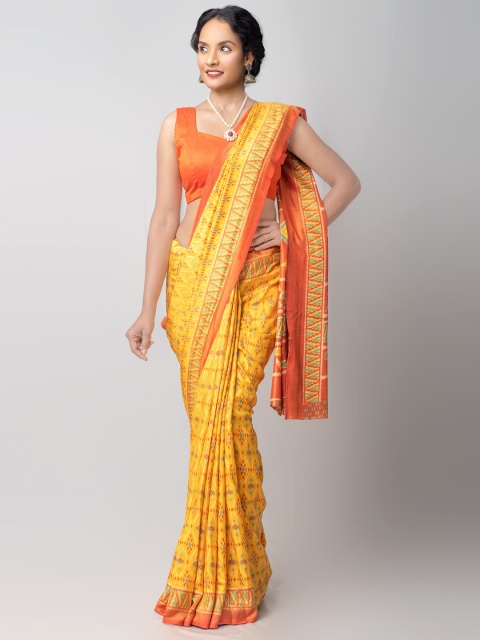 

Unnati Silks Yellow & Red Printed Silk Blend Patola Saree