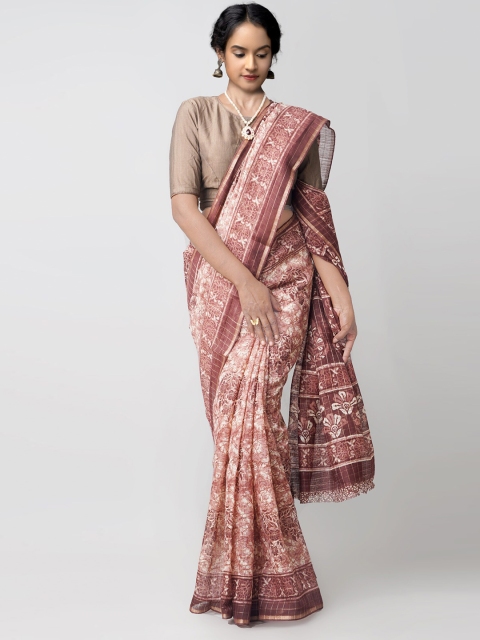 

Unnati Silks Maroon & White Floral Silk Cotton Chanderi Saree