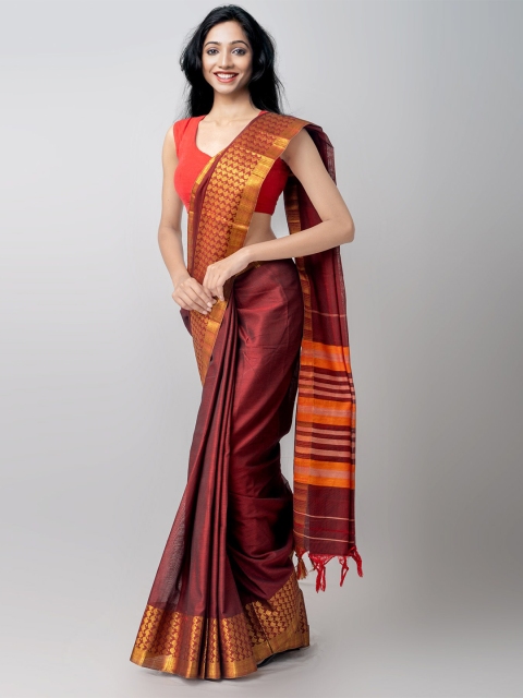 

Unnati Silks Maroon & Gold-Toned Woven Design Pure Cotton Narayan Peth Saree