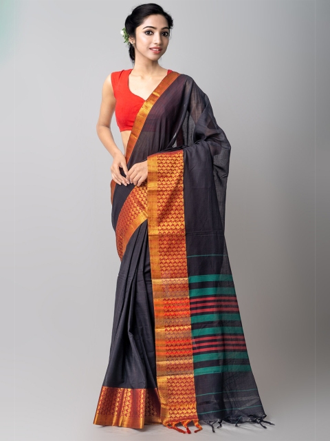 

Unnati Silks Black & Gold-Toned Woven Design Zari Pure Cotton Narayan Peth Saree