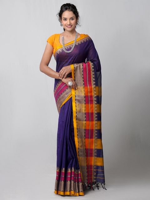 

Unnati Silks Violet & Yellow Ethnic Motifs Pure Cotton Kanjeevaram Saree