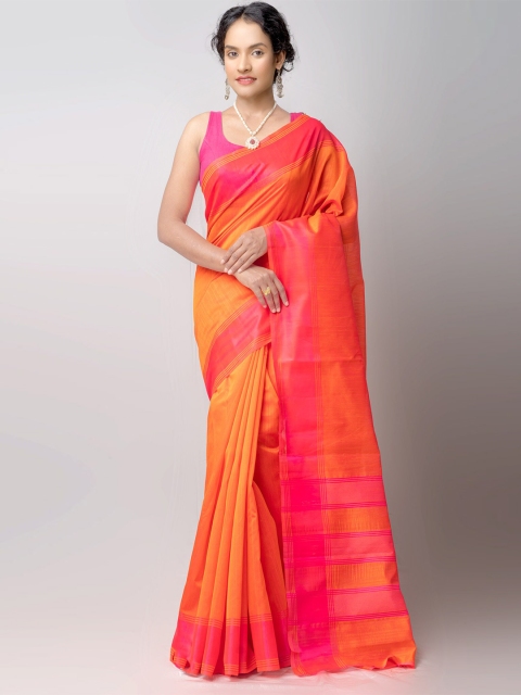

Unnati Silks Orange & Pink Silk Cotton Mysore Silk Saree