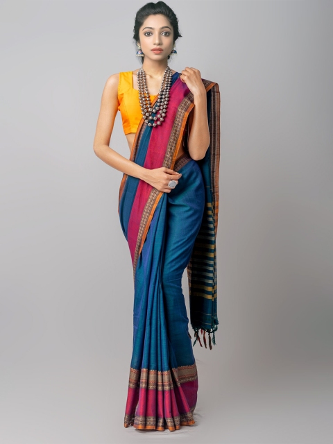 

Unnati Silks Blue & Pink Pure Cotton Handloom Sustainable Pavani Kanjeevaram Saree