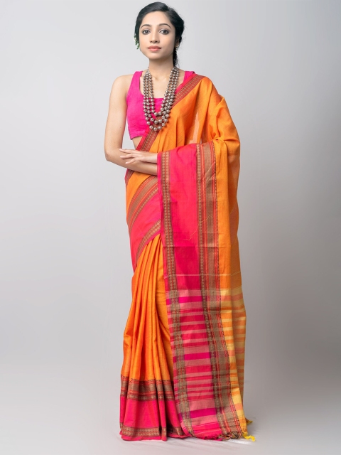 

Unnati Silks Orange & Pink Woven Design Pure Cotton Handloom Sustainable Kanjeevaram Saree