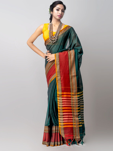 

Unnati Silks Green & Red Pure Cotton Kanjeevaram Saree