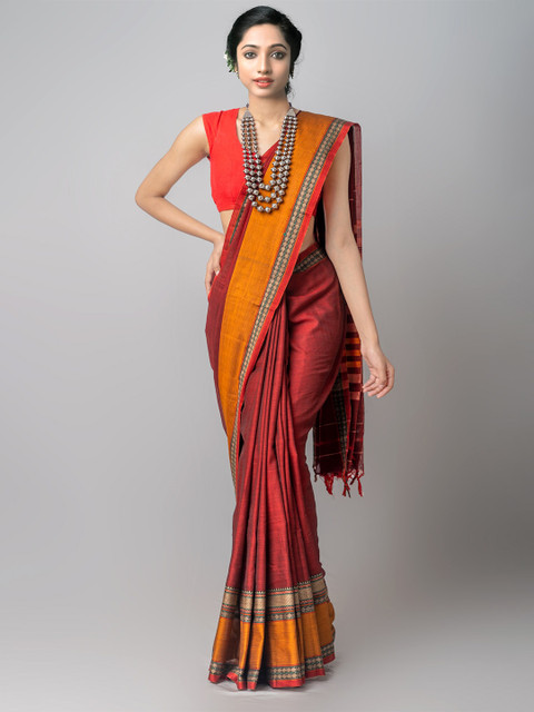 

Unnati Silks Maroon & Yellow Pure Cotton Kanjeevaram Saree