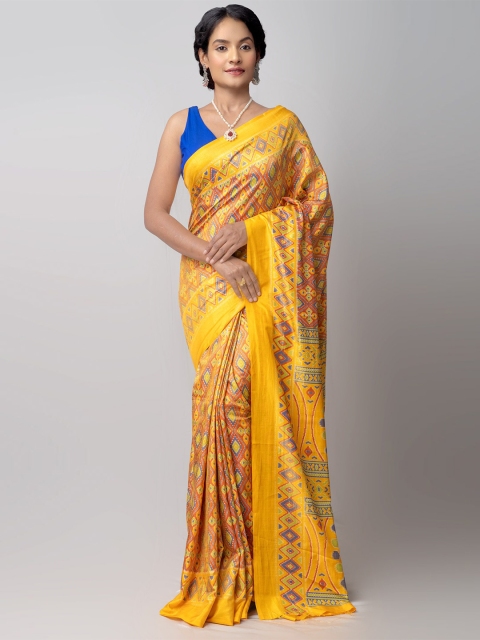 

Unnati Silks Yellow & Multicoloured Ethnic Motifs Silk Blend Patola Saree