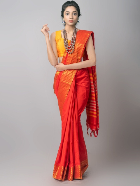 

Unnati Silks Red & Orange Zari Pure Cotton Narayan Peth Saree