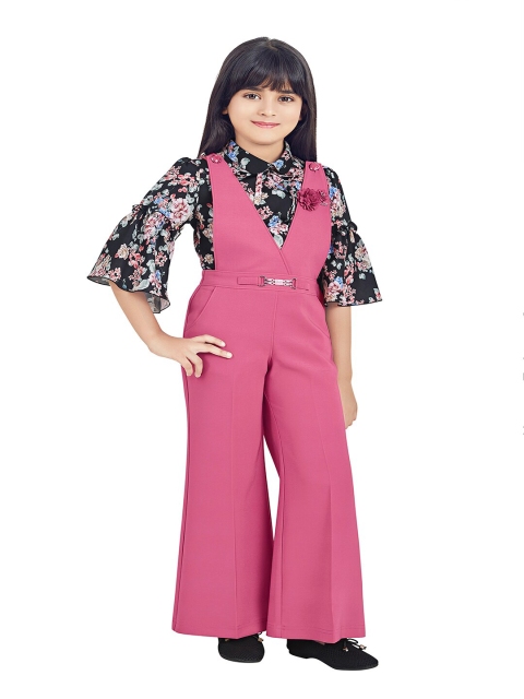 

Tiny Baby Girls Peach-Coloured & Black Printed Top