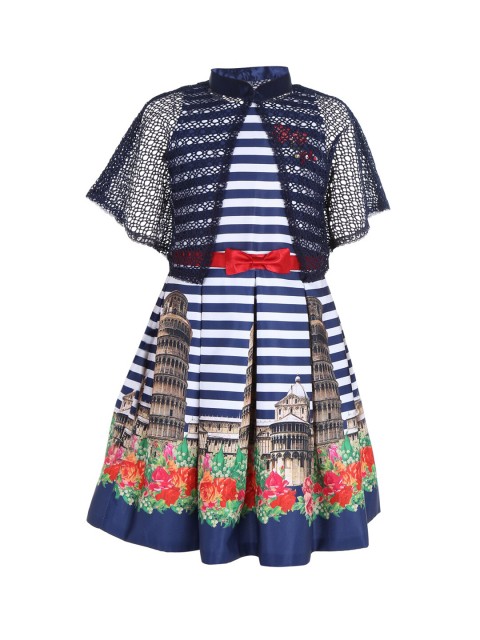 

Tiny Baby Girls Navy Blue & White Georgette Dress