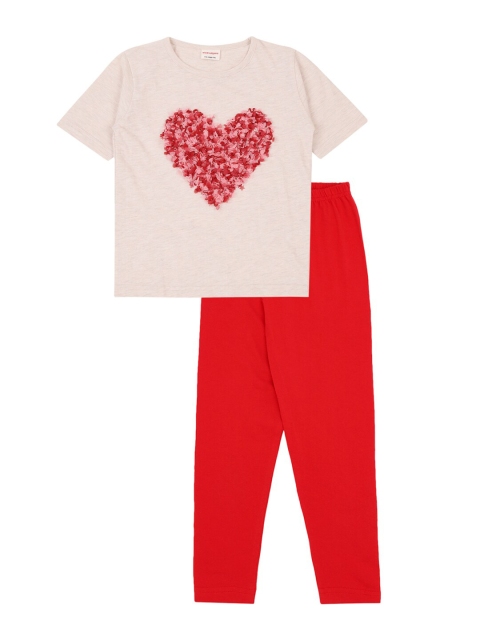 

RAINE AND JAINE Girls Pink & Red Printed Pure Cotton T-shirt with Leggings