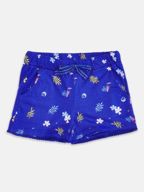 

Pantaloons Junior Girls Blue Floral Printed Regular Fit Pure Cotton Shorts