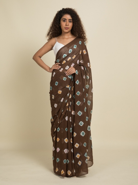 

Suta Brown & Multicolred Shibori Cotton Saree