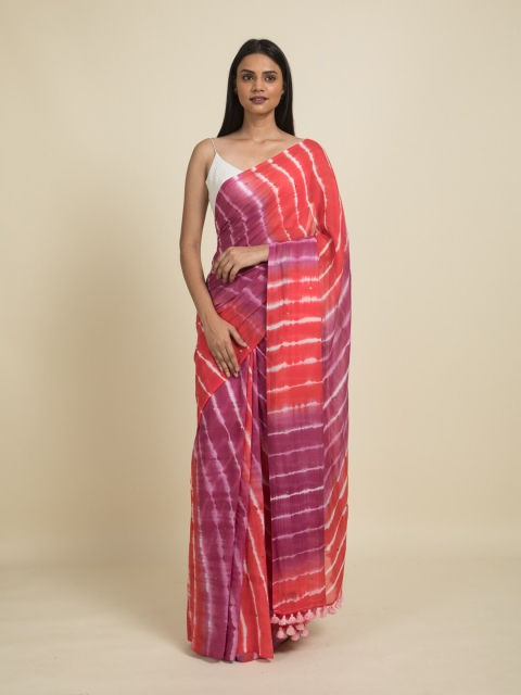 

Suta Magenta & Peach-Coloured Leheriya Pure Cotton Saree