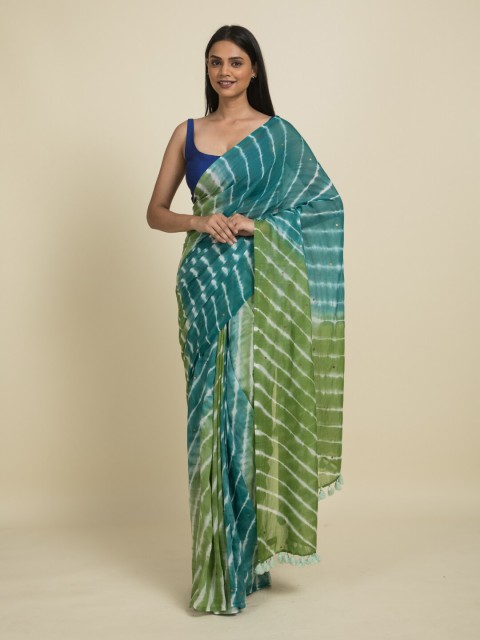 

Suta Blue & Green Leheriya Pure Cotton Saree