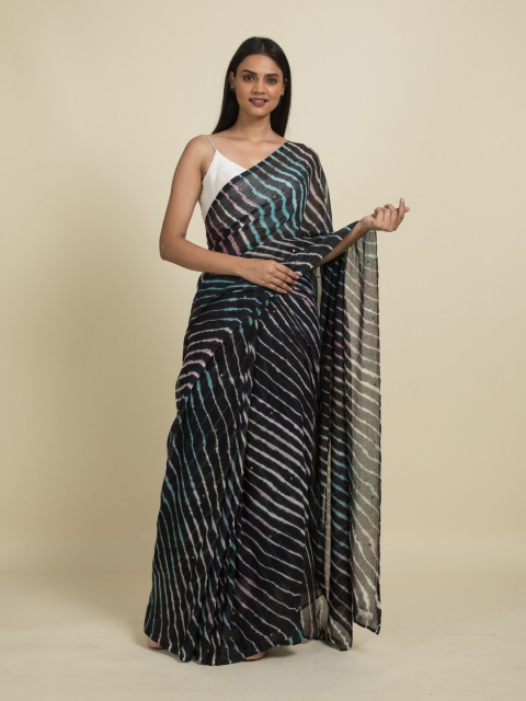 

Suta Black & Blue Leheriya Sequinned Pure Cotton Saree