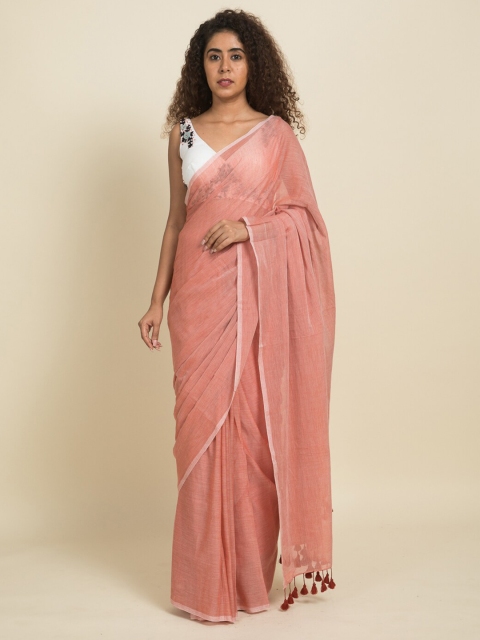 

Suta Peach-Coloured & White Pure Cotton Saree
