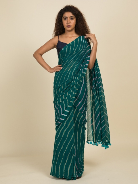 

Suta Green & White Leheriya Pure Cotton Saree