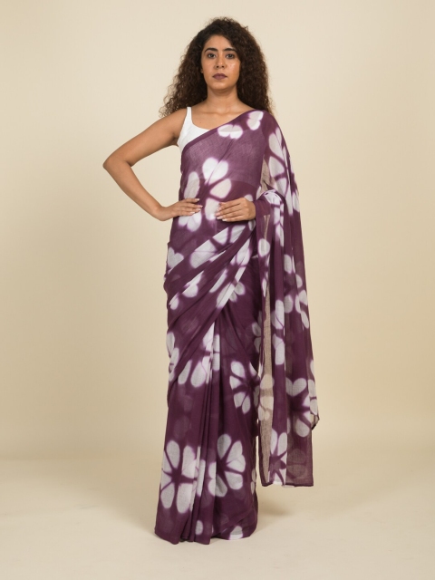 

Suta Purple & White Tie and Dye Shibori Pure Cotton Saree