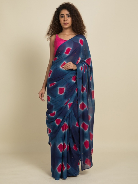 

Suta Blue & Pink Tie and Dye Pure Cotton Saree