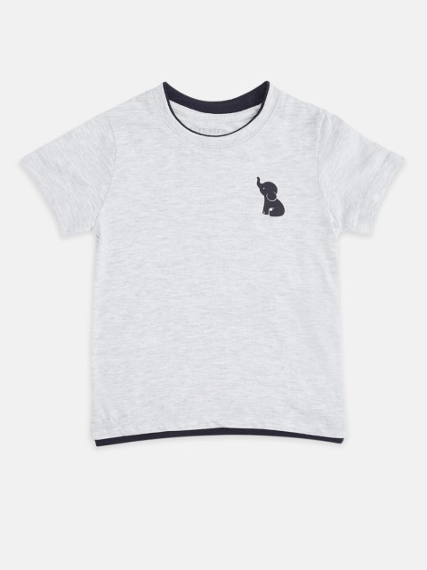 

Pantaloons Baby Boys Grey Melange & Charcoal Solid Pure Cotton T-shirt