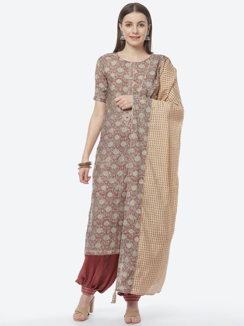 

Biba Mauve & Olive Green Embroidered Art Silk Unstitched Dress Material