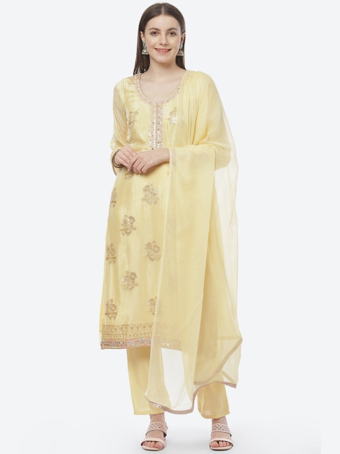 

Biba Yellow & Gold-Toned Embroidered Pure Silk Unstitched Dress Material